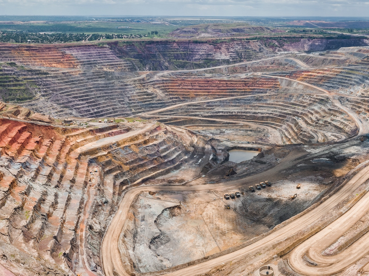 Aerial view of a large open-pit mine